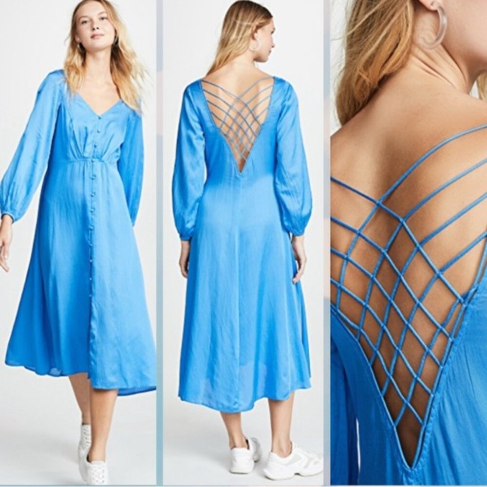 Free People Electric Blue Midi Dress with Lattice Back